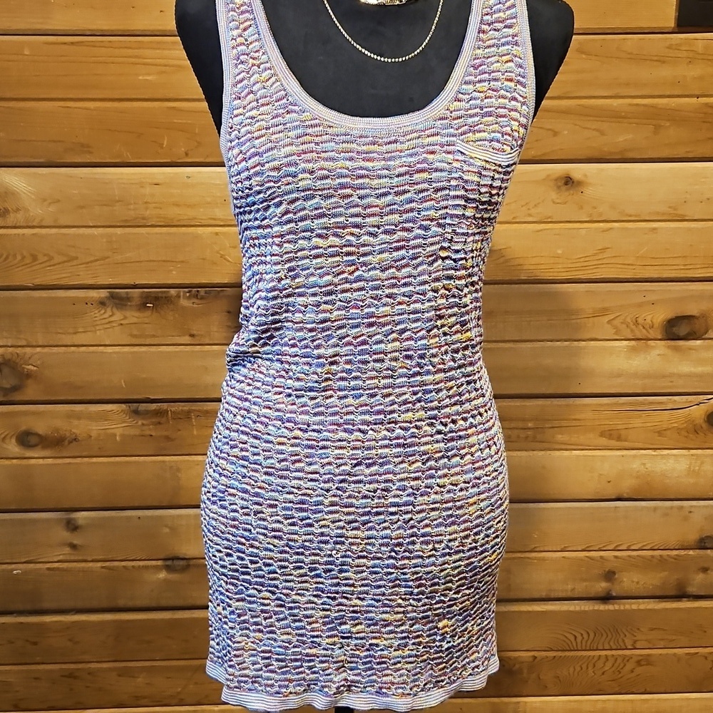 Y2K Knit Mini Dress/Cover-up  Medium Purple Blue Yellow Stretchy